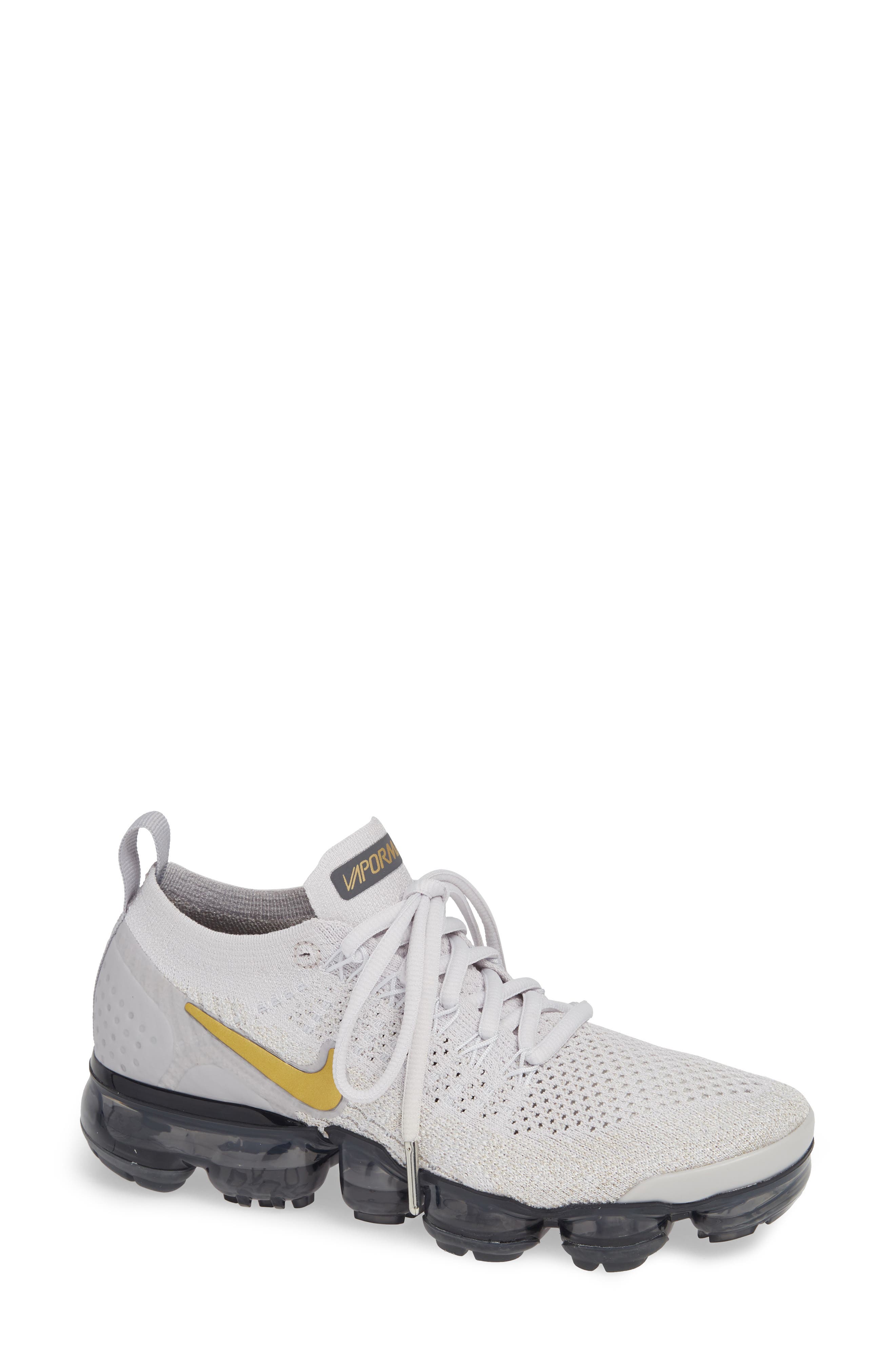Air VaporMax Flyknit 2 Sneaker, Main, color, GREY/ METALLIC GOLD- PLATINUM