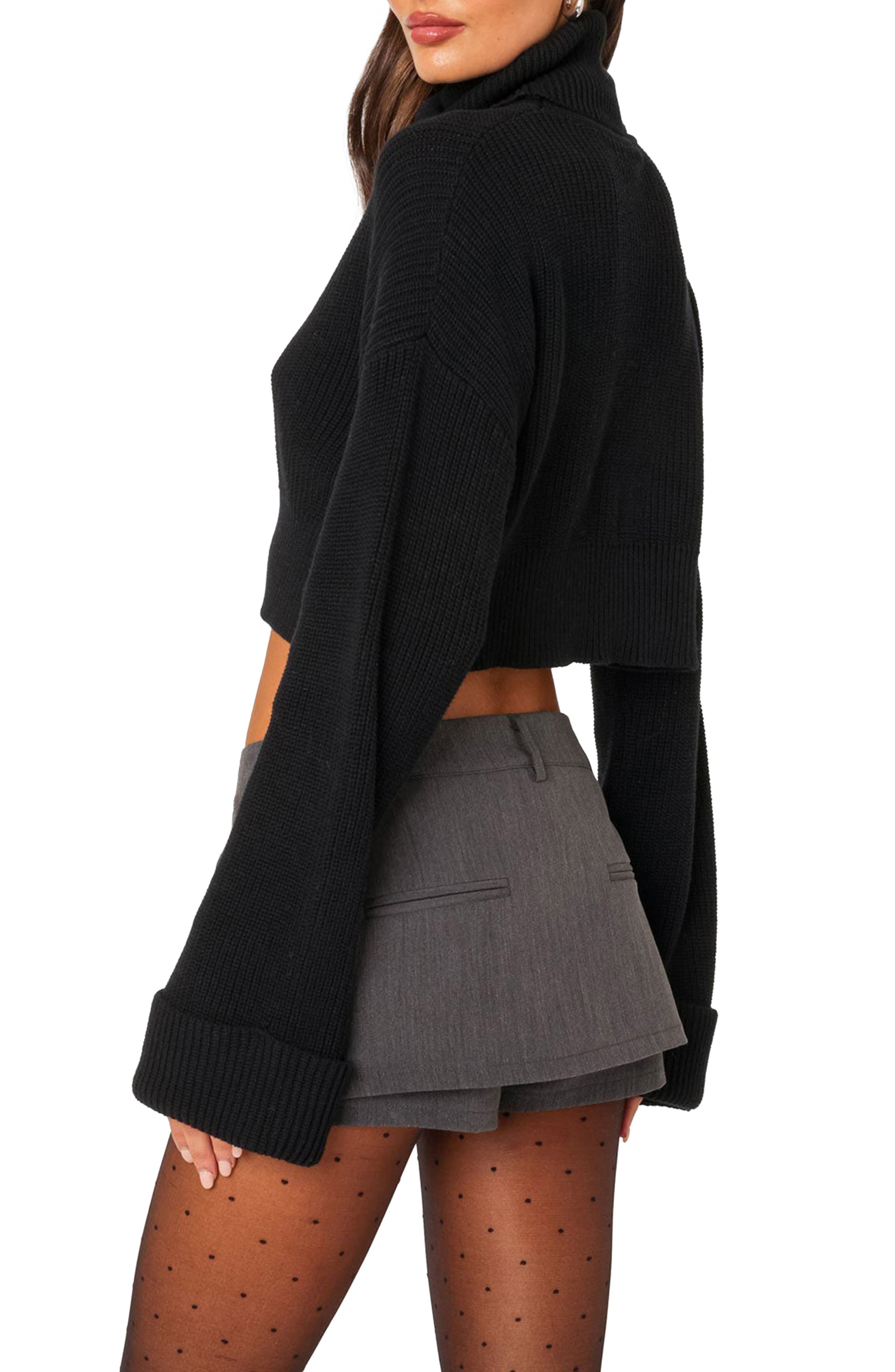 Oversize Turtleneck Rib Crop Sweater - image 2