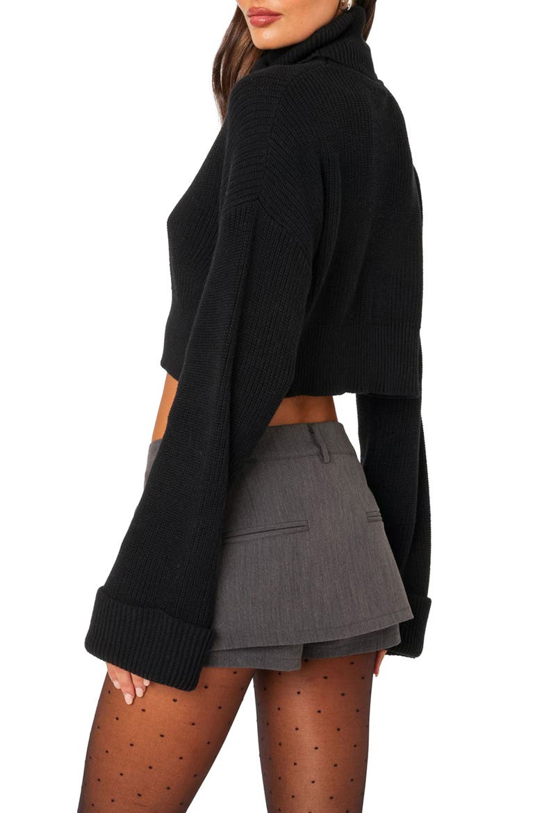 Oversize Turtleneck Rib Crop Sweater, Alternate, color, BLACK