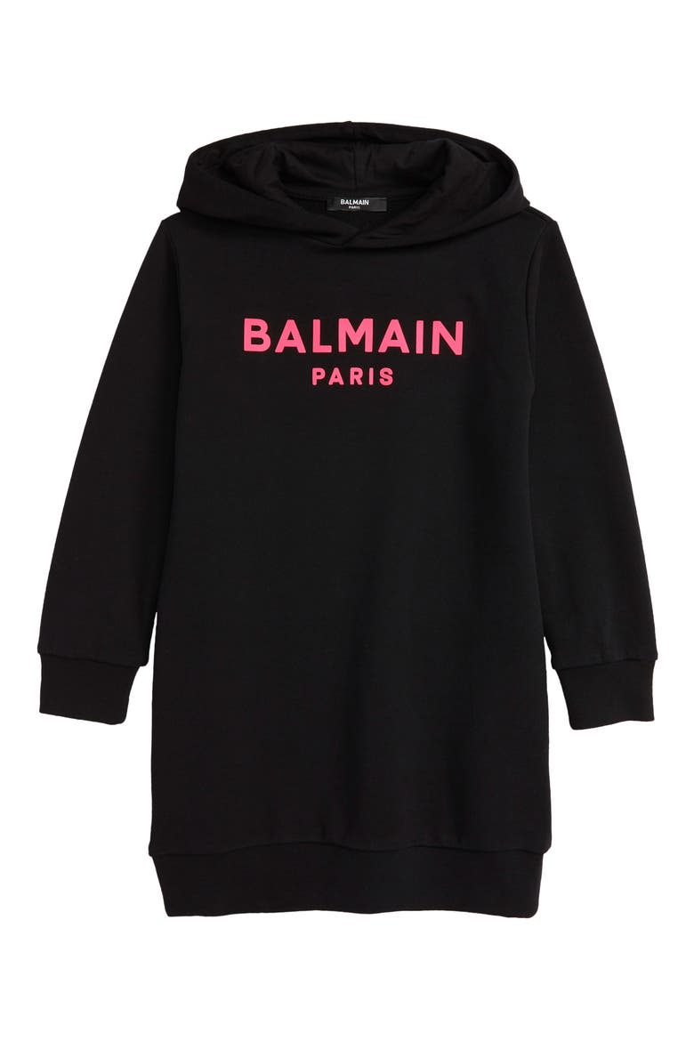 Kids' Logo Graphic Hooded Sweatshirt Dress, Main, color, BLACK/ FUSCHIA