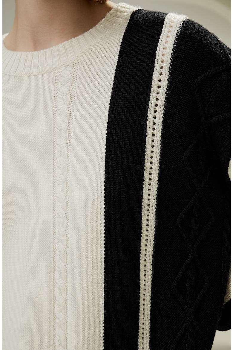 Women's Bicolor Stripe Knit Wool Sweater, Alternate, color, White