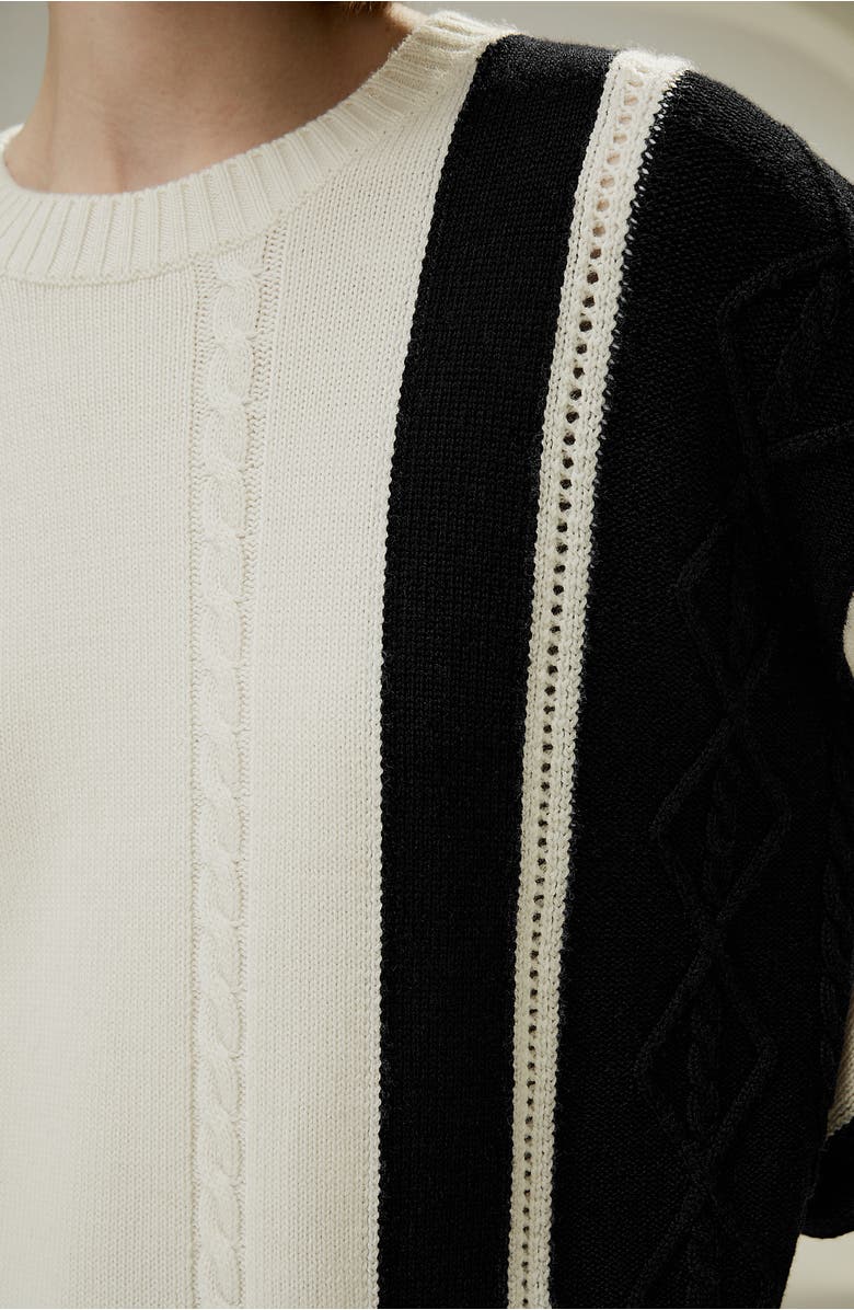 Lilysilk Women's Bicolor Stripe Knit Wool Sweater, Alternate, color, White