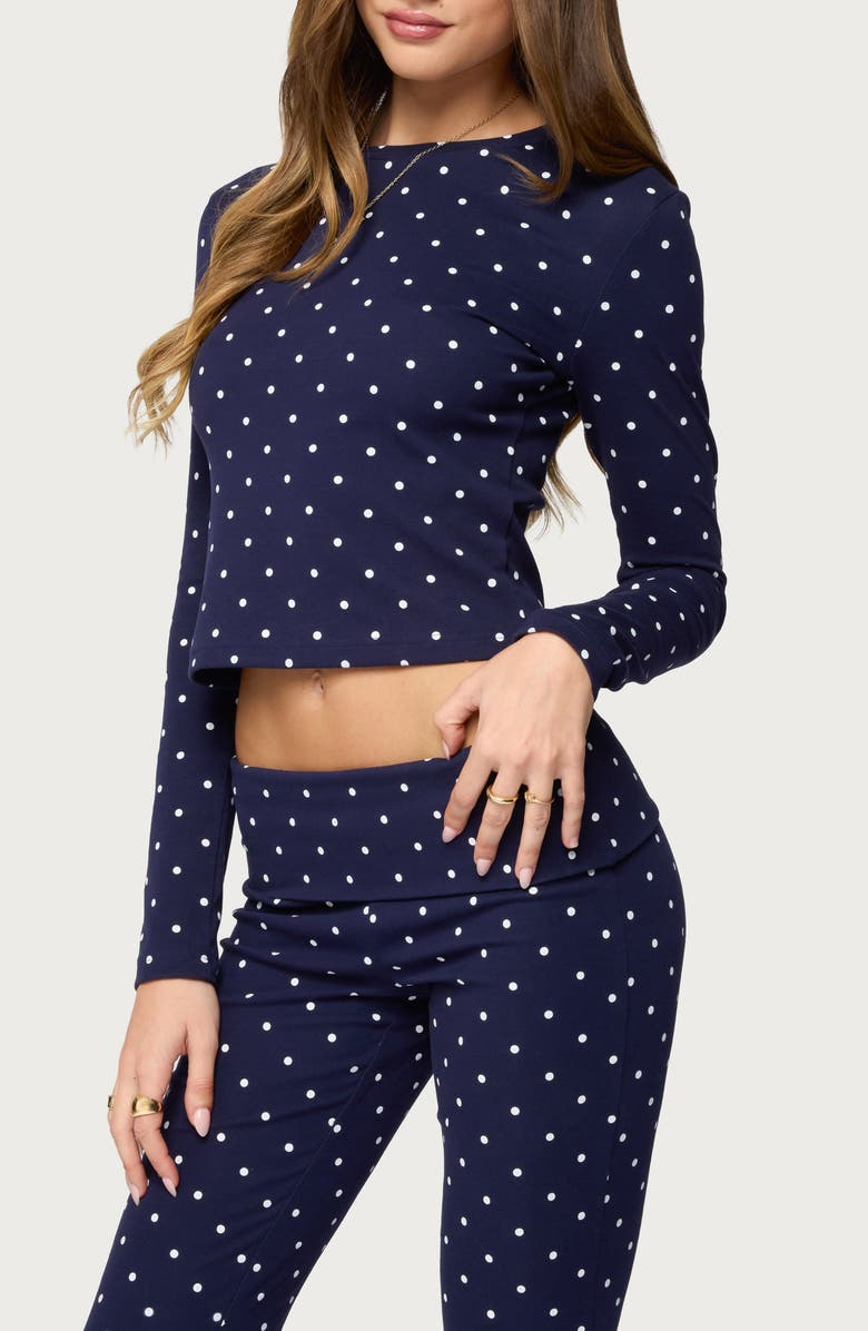 EDIKTED Daliya Polka Dot Crop Stretch Cotton T-Shirt, Alternate, color,