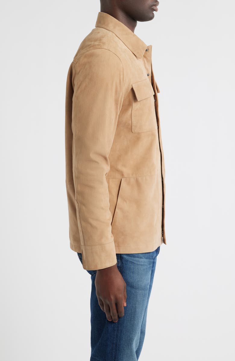 Peter Millar Crown Crafted Water Resistant Featherweight Suede Shirt Jacket, Alternate, color, Sand