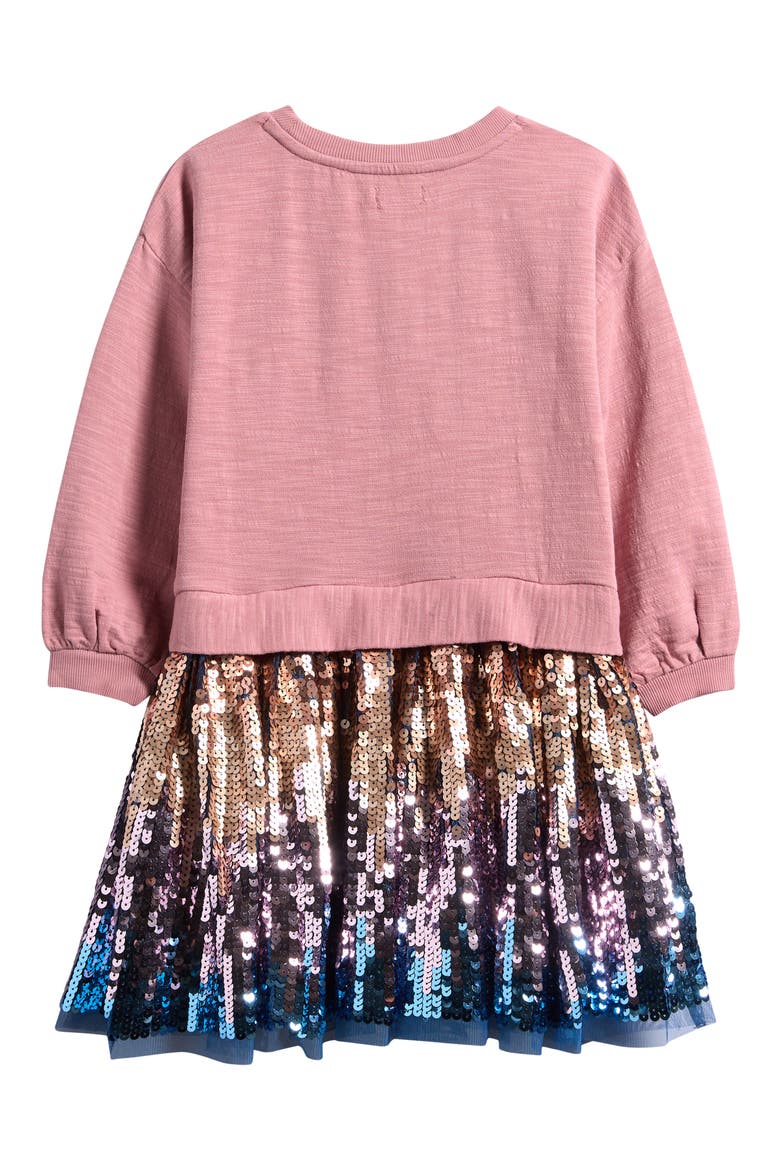 Kids' Mixed Media Long Sleeve Twist Front Sequin Dress, Alternate, color, PINK