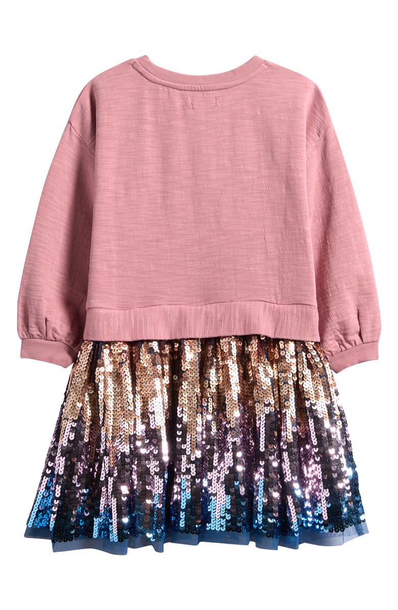 NEXT Kids' Mixed Media Long Sleeve Twist Front Sequin Dress, Alternate, color, Pink