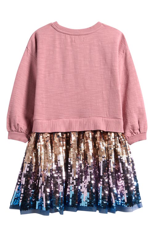 Next Kids' Mixed Media Long Sleeve Twist Front Sequin Dress In Pink