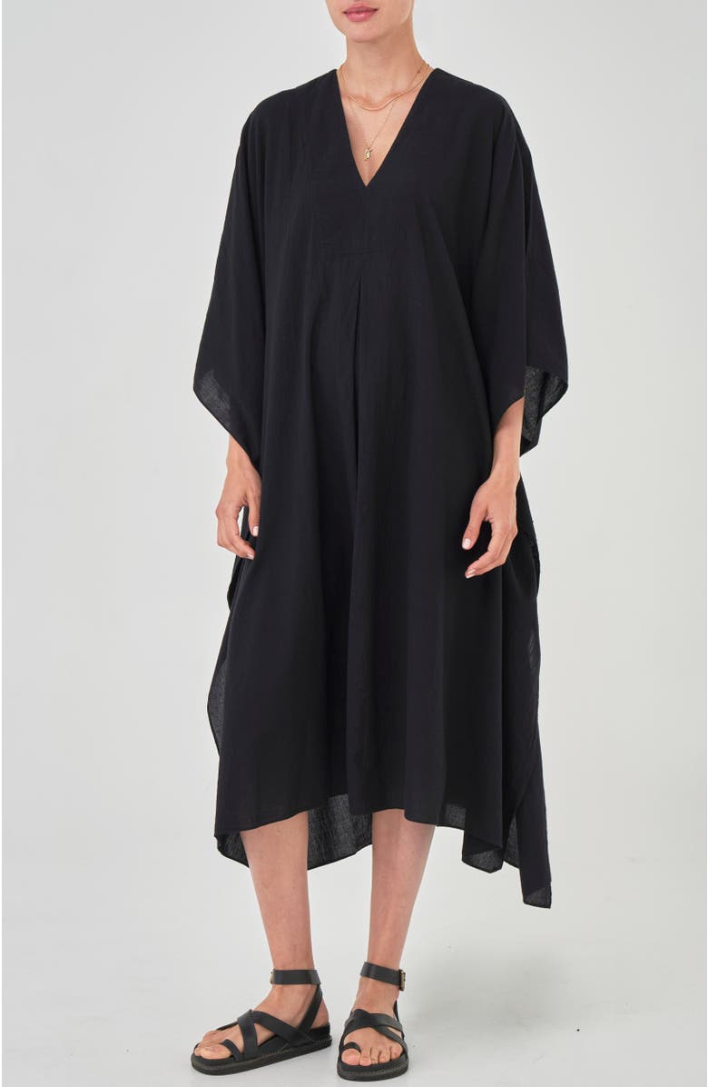 ocean+main Cotton Midi Caftan, Main, color, Black