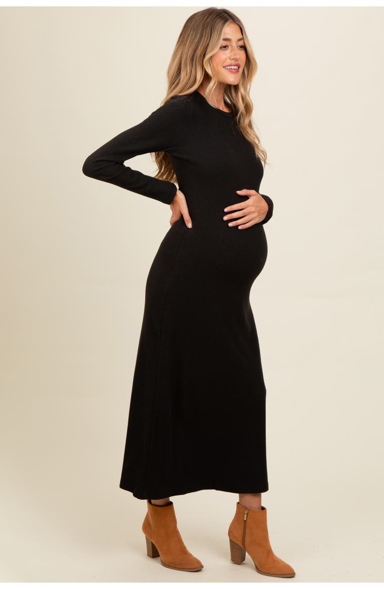 PinkBlush Ribbed Knit Side Slit Midi Dress, Alternate, color, Black