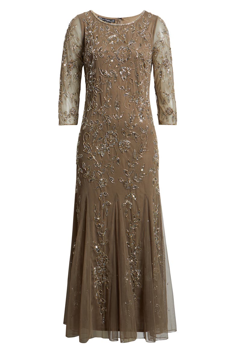 Floral Beaded Tulle Gown, Alternate, color, MOCHA