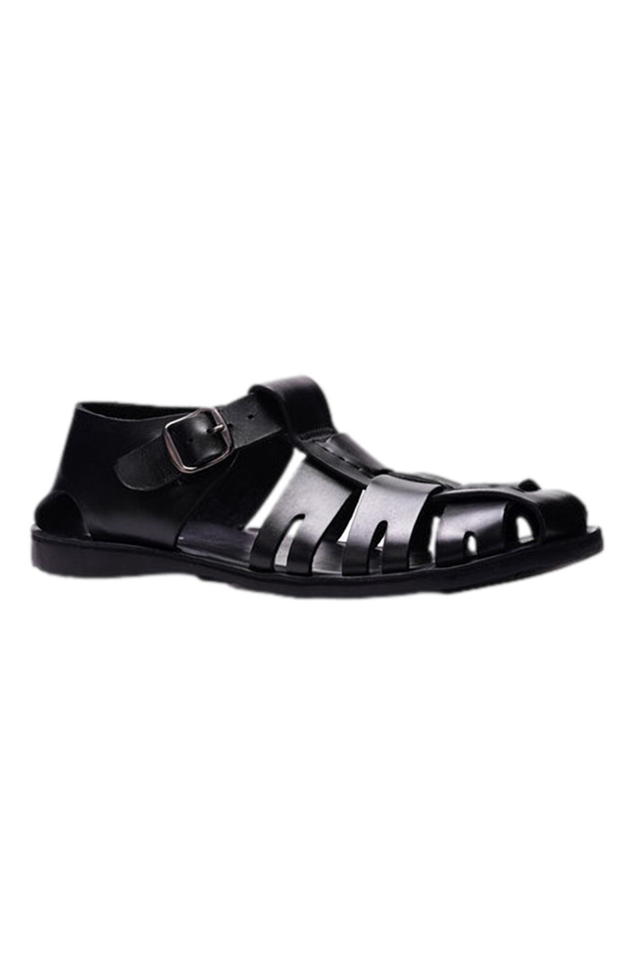 A. Veer Santorini Fisherman Sandal, Main, color, Black Leather