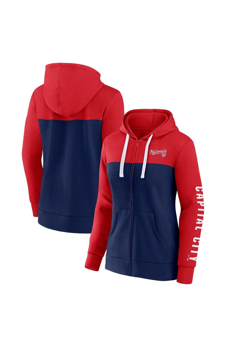 FANATICS Women's Fanatics Branded Red/Navy Washington Nationals Take The Field Colorblocked Hoodie Full-Zip Jacket, Main, color, Red