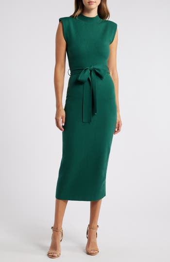Zoe And Claire Mock Neck Sleeveless Midi Sweater Dress In Green