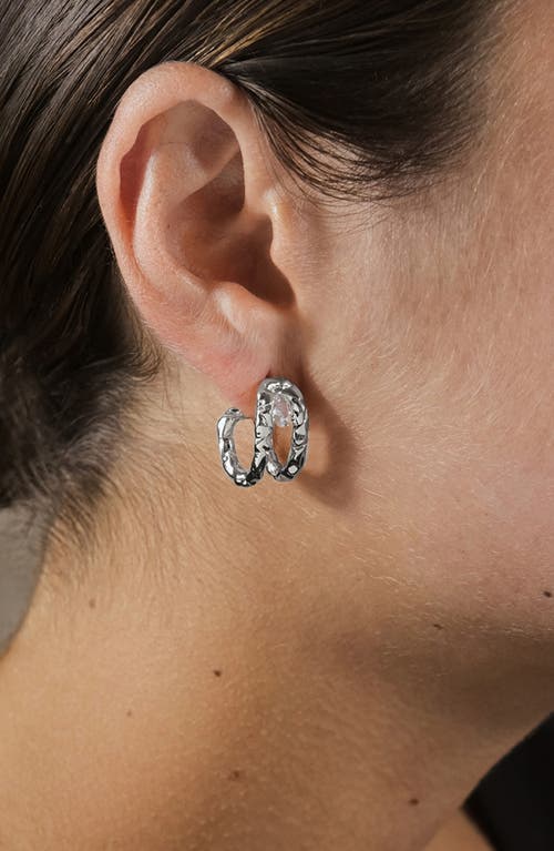 Sterling Forever Mavis Cubic Zirconia Molten Folded Hoop Earrings In Metallic