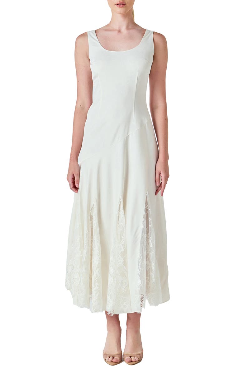 Endless Rose Lace Inset Satin Dress, Main, color, Ivory