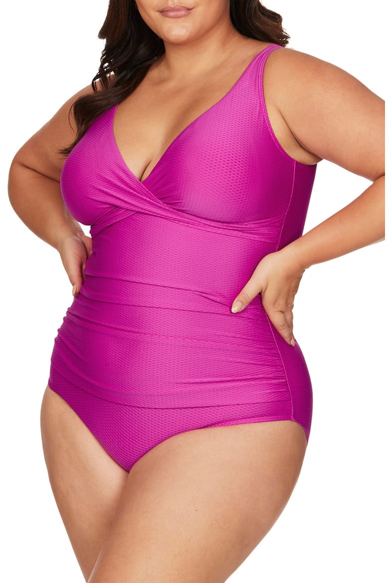 Serenade Delacroix Cross Front D-Cup & Up One-Piece Swimsuit, Alternate, color, PINK