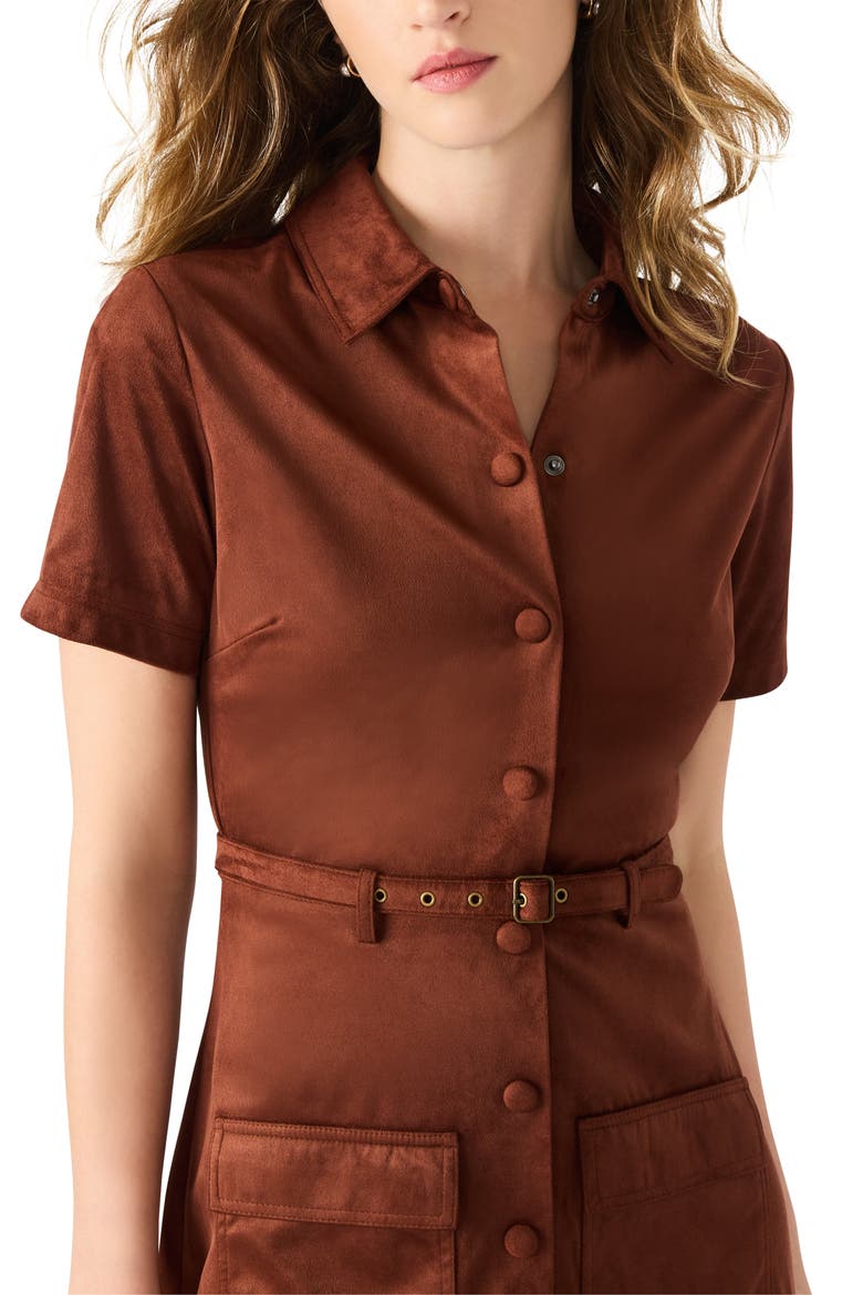 Joliana Faux Suede Mini Shirtdress, Alternate, color, DARK FIG