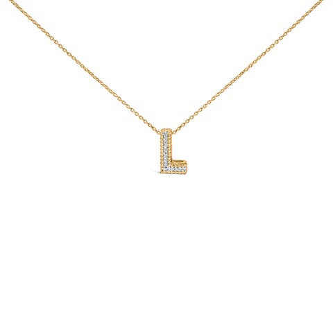 Yellow Gold Vermeil Diamond Accent "A-Z" Initial Bubble Pendant Necklace