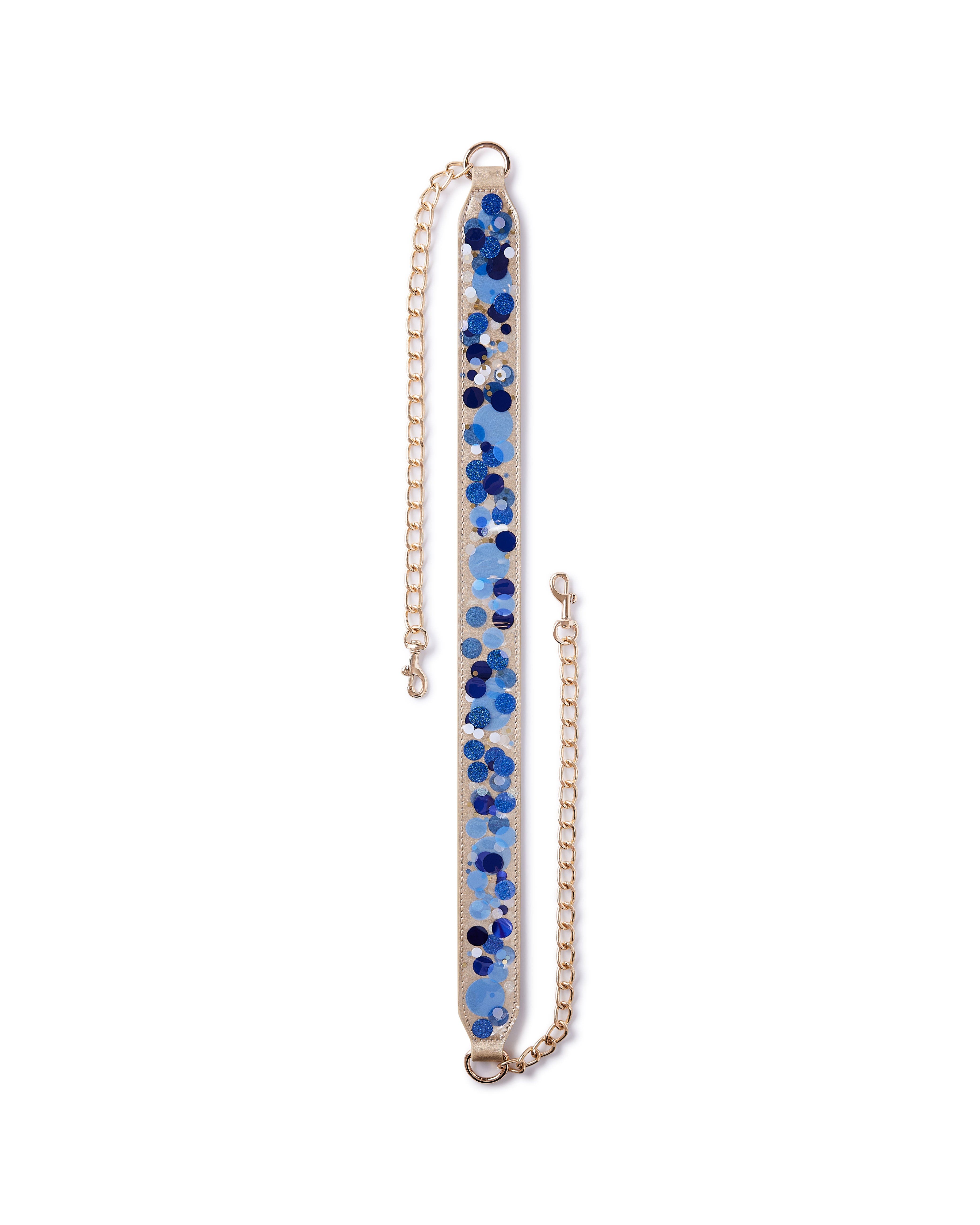 True Blue Confetti Adjustable Belt Bag Strap - 48-Inch Gold Chain with Vegan Leather Trapped Confetti for Cooper Crossbody and Stadium Clear Bag, Main, color, Blue