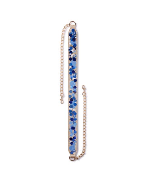 True Blue Confetti Adjustable Belt Bag Strap - 48-Inch Gold Chain with Vegan Leather Trapped Confetti for Cooper Crossbody and Stadium Clear Bag