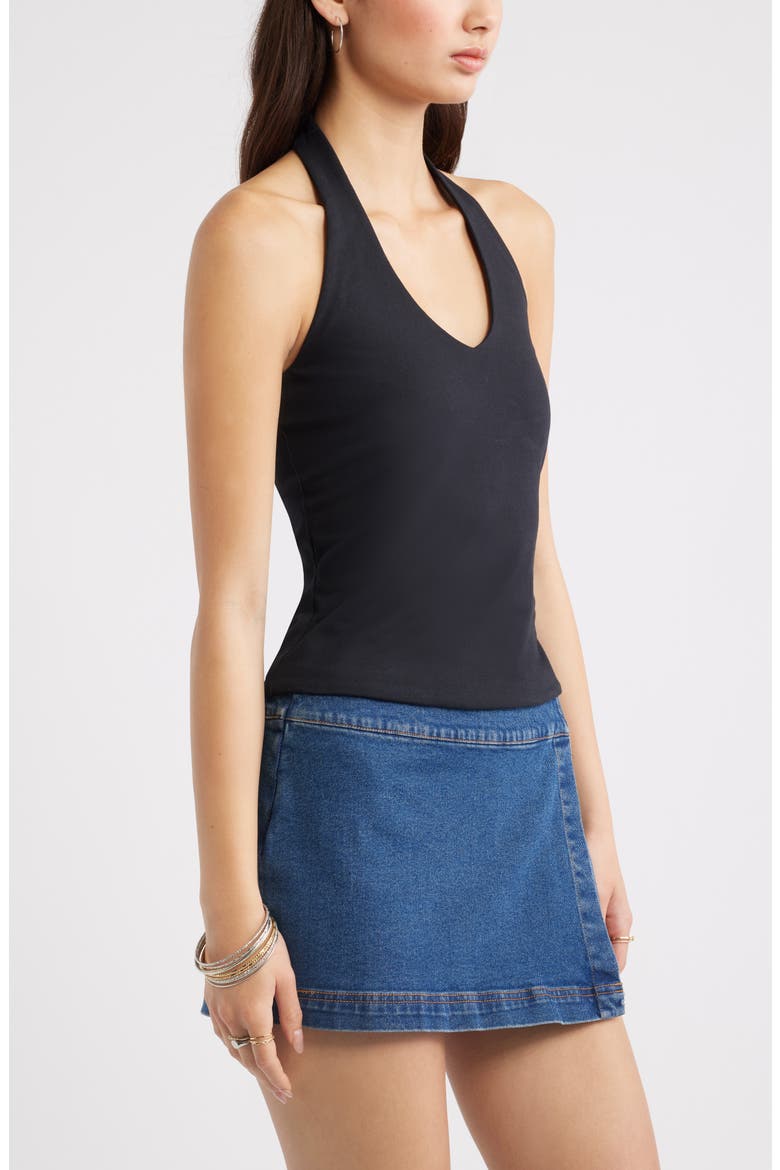 Stretch Cotton Halter Top, Alternate, color, BLACK