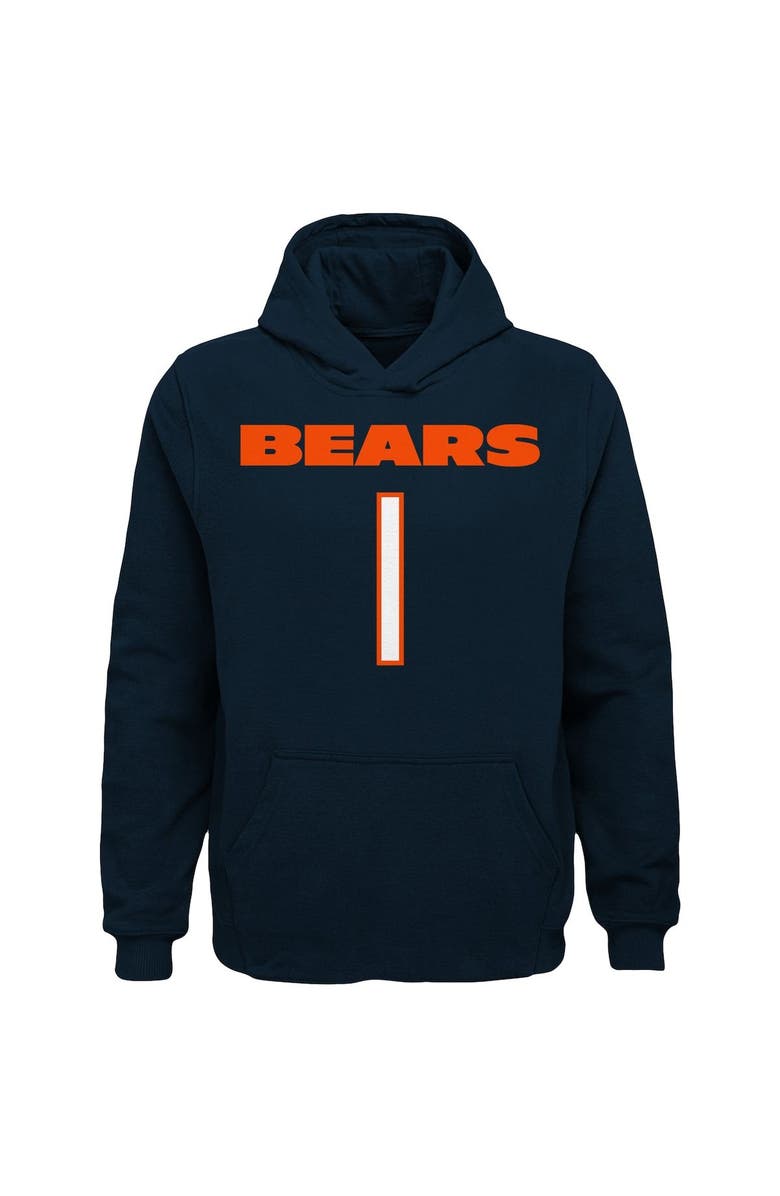 Outerstuff Youth Justin Fields Navy Chicago Bears Mainliner Player Name & Number Pullover Hoodie, Alternate, color, 