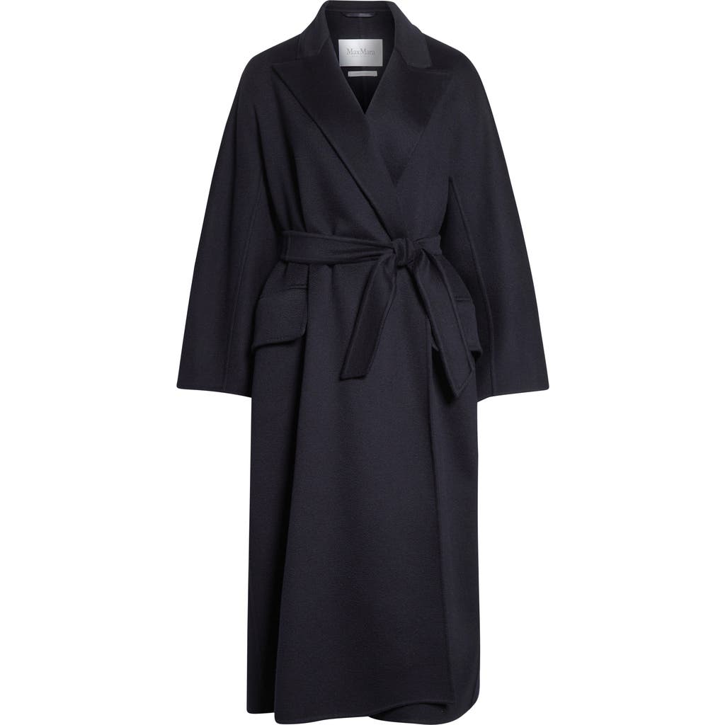 Max Mara Cesto Virgin Wool Longline Coat In Blue