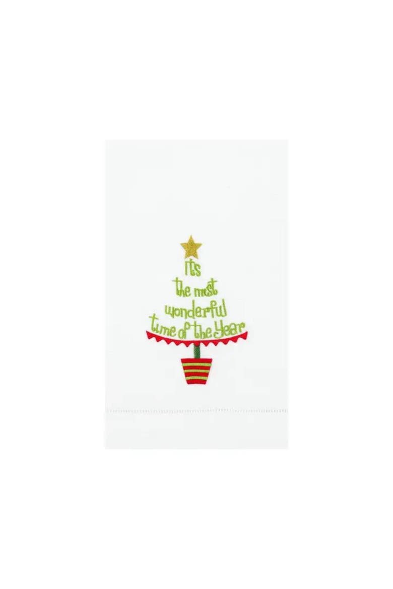 Christmas Tree Motif "It's The Most Wonderful Time of the Year" 100% Cotton Guest Towel, Main, color, red