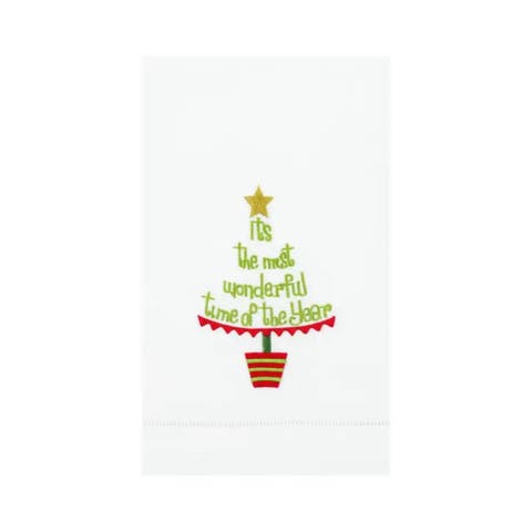Christmas Tree Motif "It's The Most Wonderful Time of the Year" 100% Cotton Guest Towel