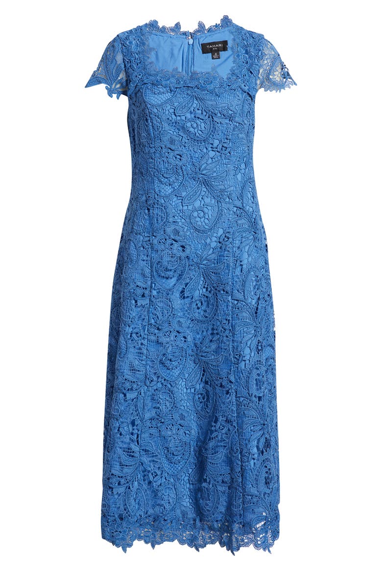Corded Lace Cocktail Midi Dress, Alternate, color, RIVERSIDE BLUE