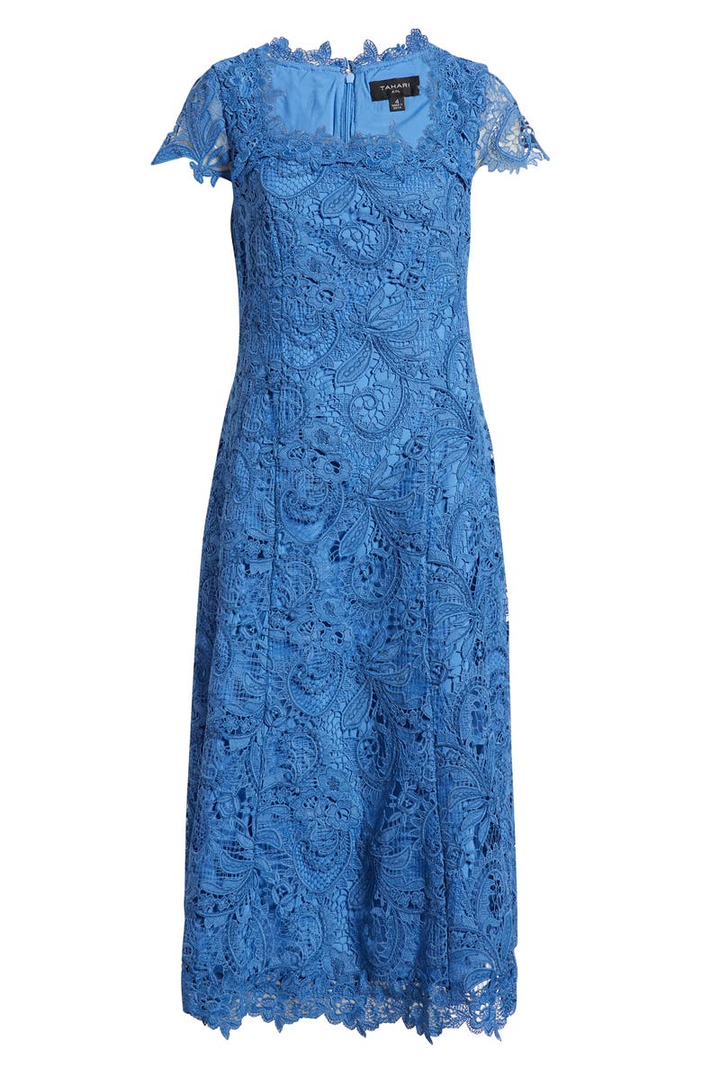 Tahari ASL Corded Lace Cocktail Midi Dress, Alternate, color, Riverside Blue