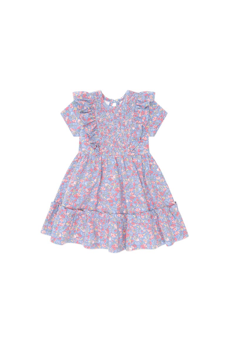 Vintage Floral Shirred Dress, Main, color, Bijou Blue Multi