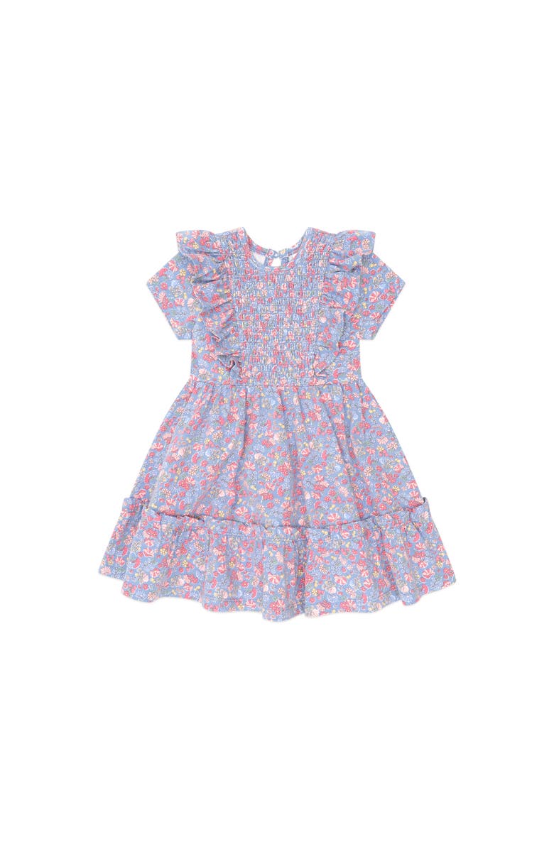 Huxbaby Vintage Floral Shirred Dress, Main, color, Bijou Blue Multi