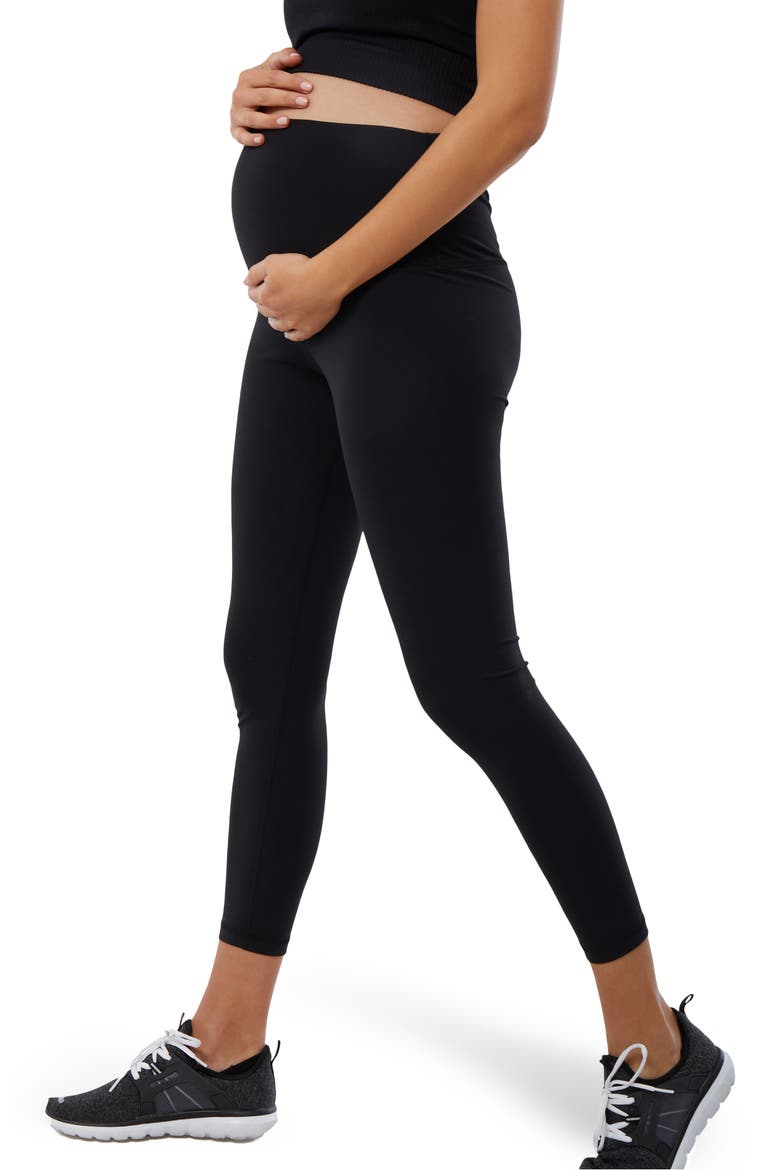 High Waist Foldover Maternity Leggings, Alternate, color, BLACK