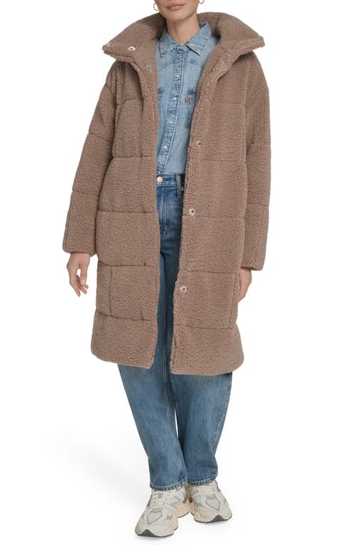 Levi's Quilted Fleece Long Teddy Coat In Brown