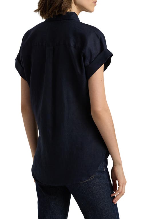 Polo Ralph Lauren Short Sleeve Linen Button-up Shirt In Lauren Navy
