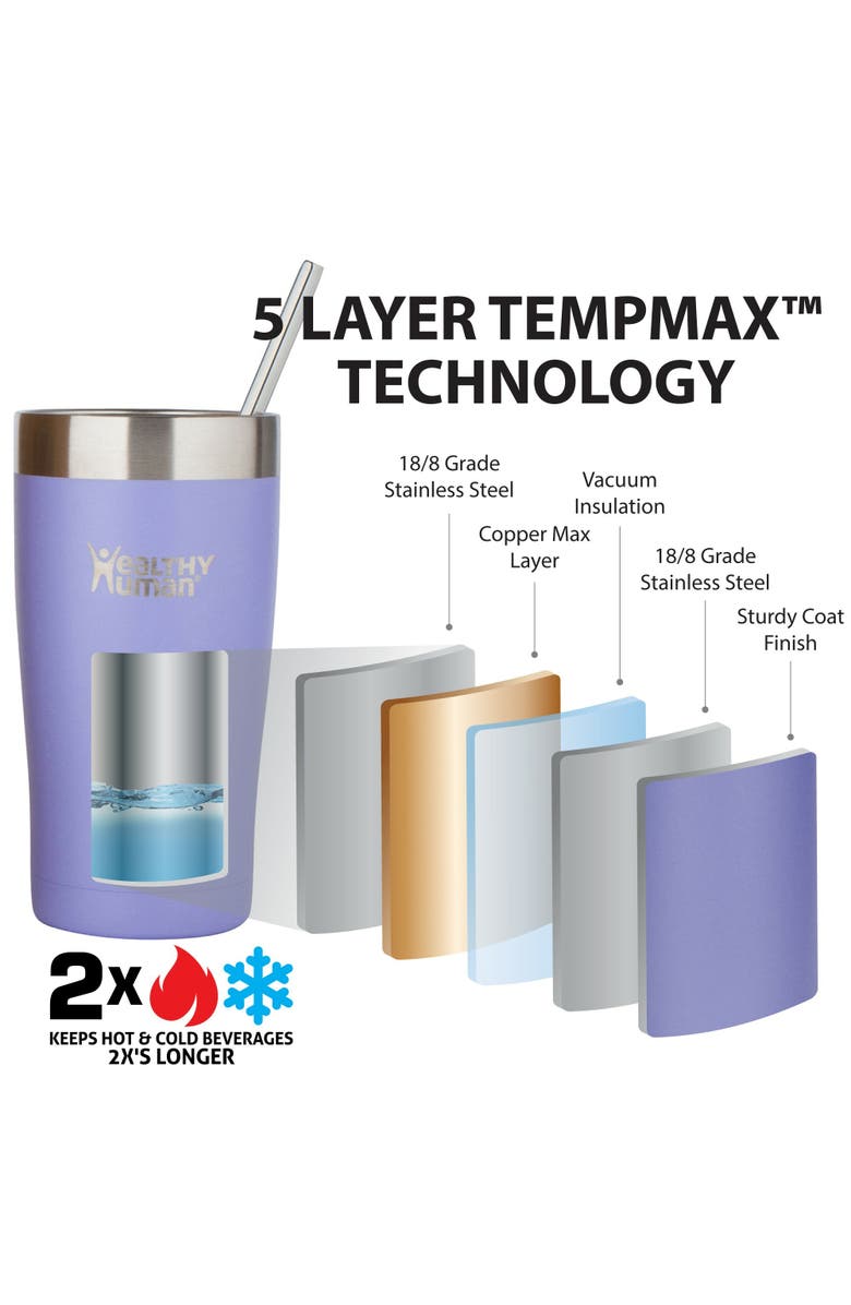 Healthy Human Stainless Steel Tumbler with Straw, 12 oz Lilac, Alternate, color, Purple