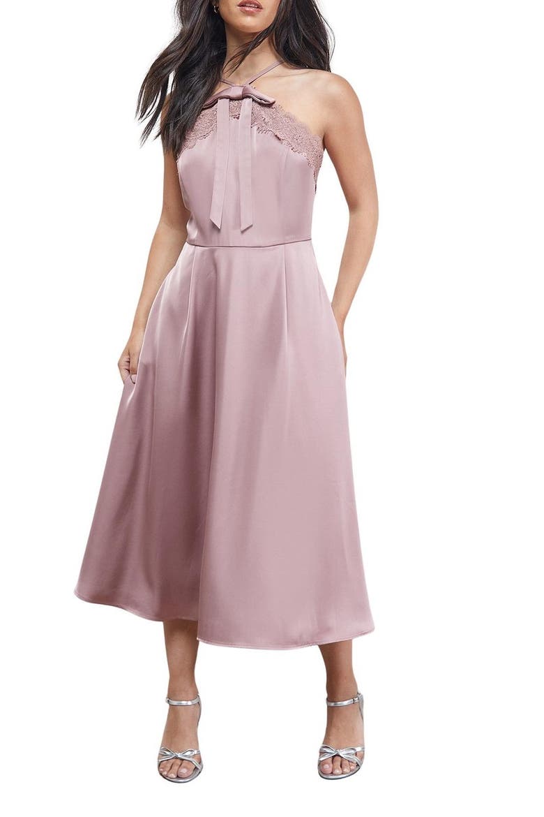 Lace Detail Midi Prom Dress, Alternate, color, Mocha