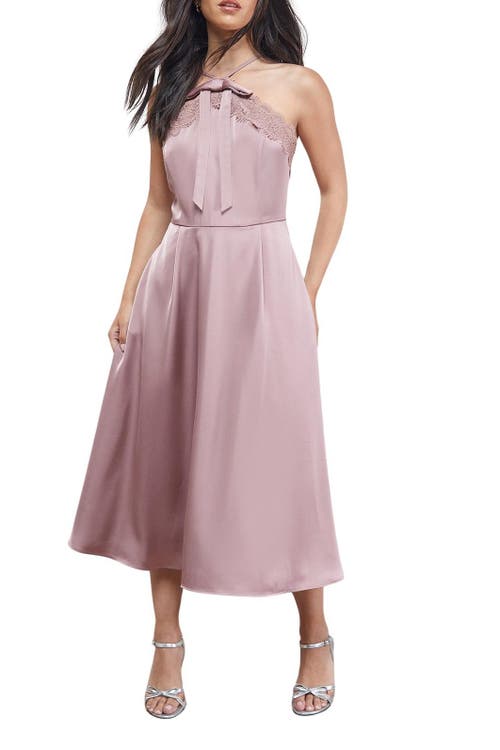 Oasis Lace Detail Midi Prom Dress In Brown