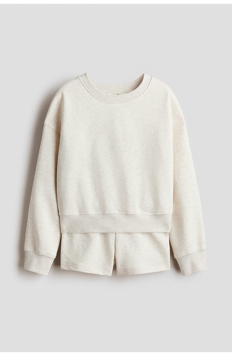 H&M 2-piece sweatshirt and sweatshorts set, Main, color, Light Beige Melange