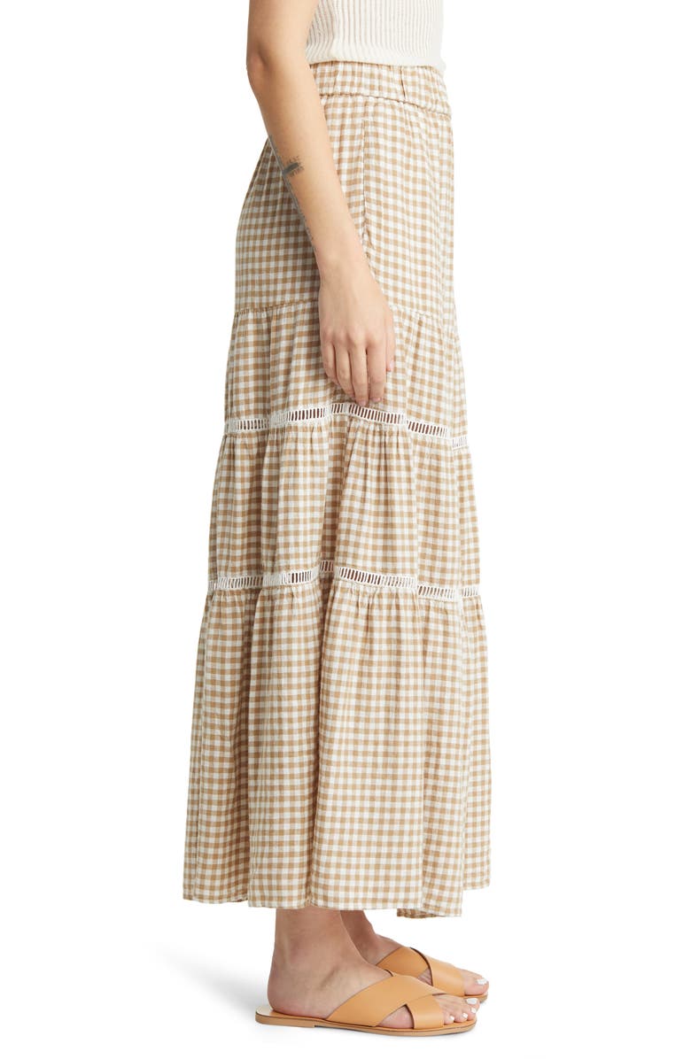 Madewell Gingham Tiered Linen Blend Maxi Skirt, Alternate, color, 