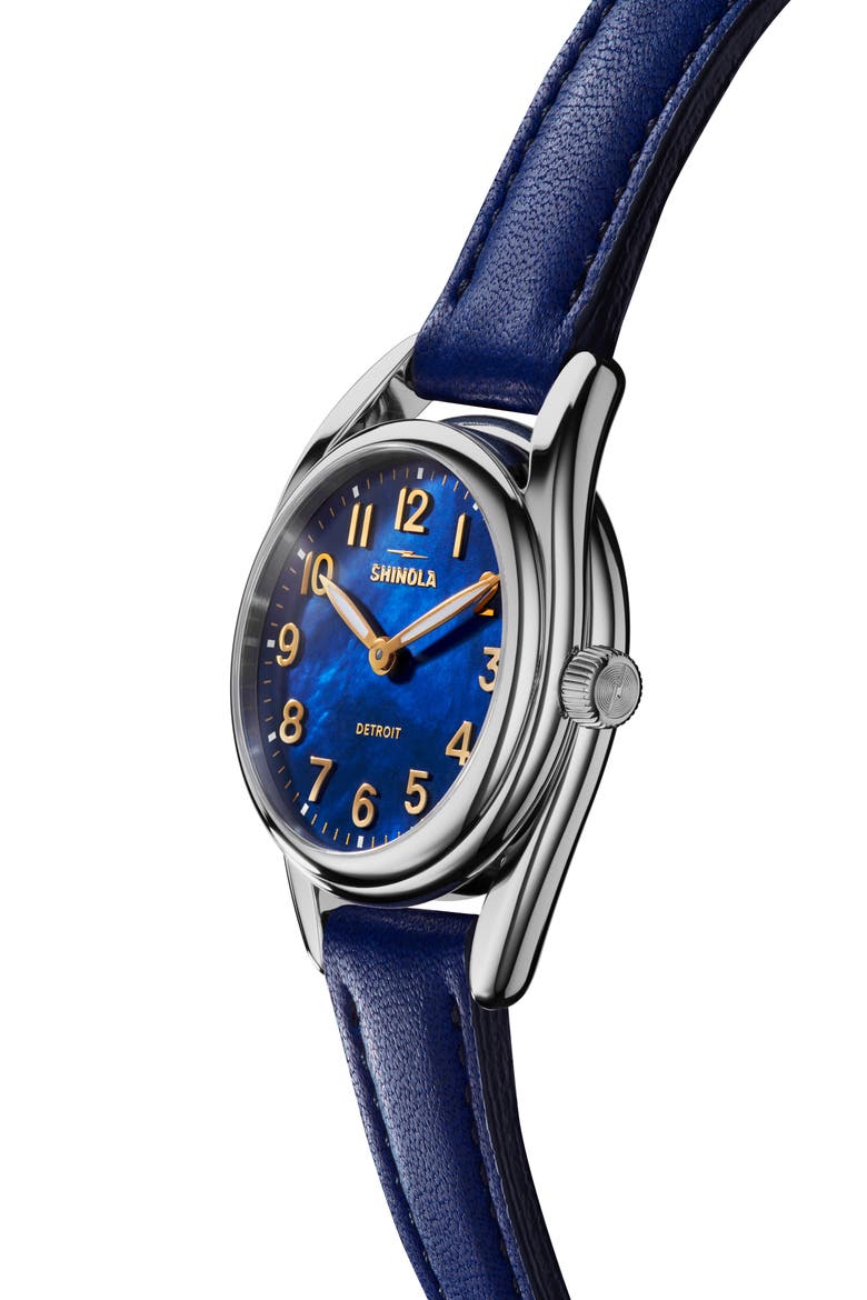 Derby Leather Strap Watch, 30.5mm, Alternate, color, SAPPHIRE MOTHER OF PEARL