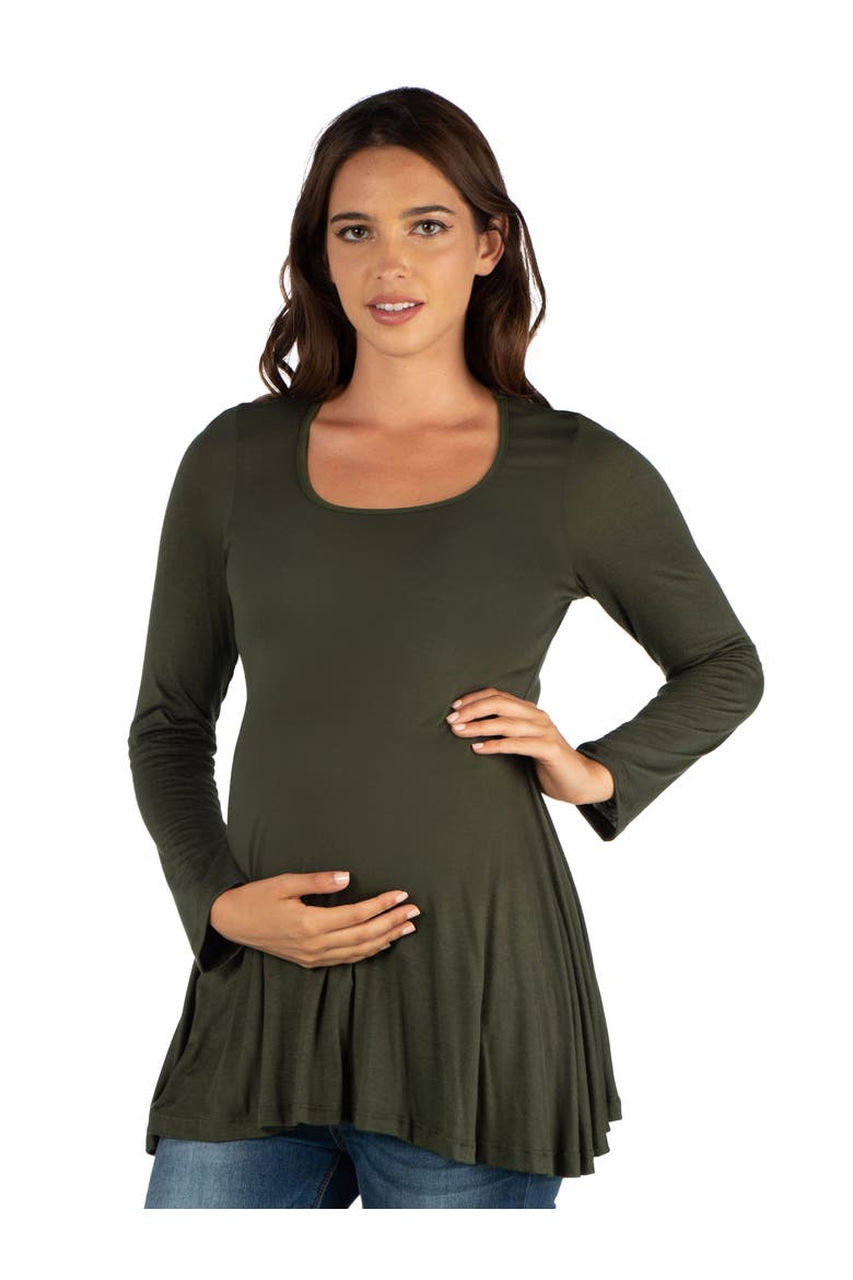 Maternity Long Sleeve Swing Style Flared Tunic Top, Alternate, color, Olive