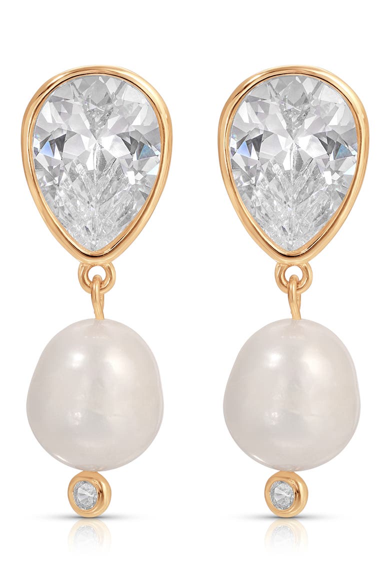 Eternal Gleam Cubic Zirconia & Freshwater Pearl Drop Earrings, Alternate, color, GOLD