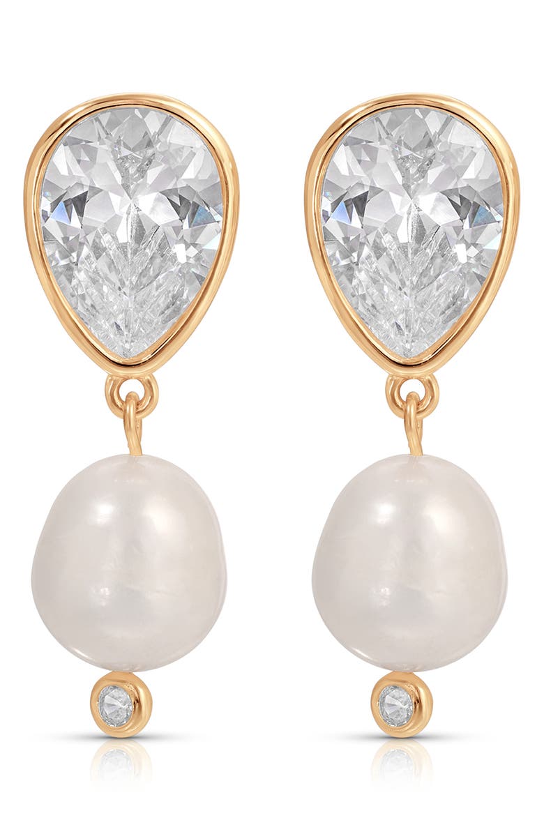 Ettika Eternal Gleam Cubic Zirconia & Freshwater Pearl Drop Earrings, Alternate, color, Gold