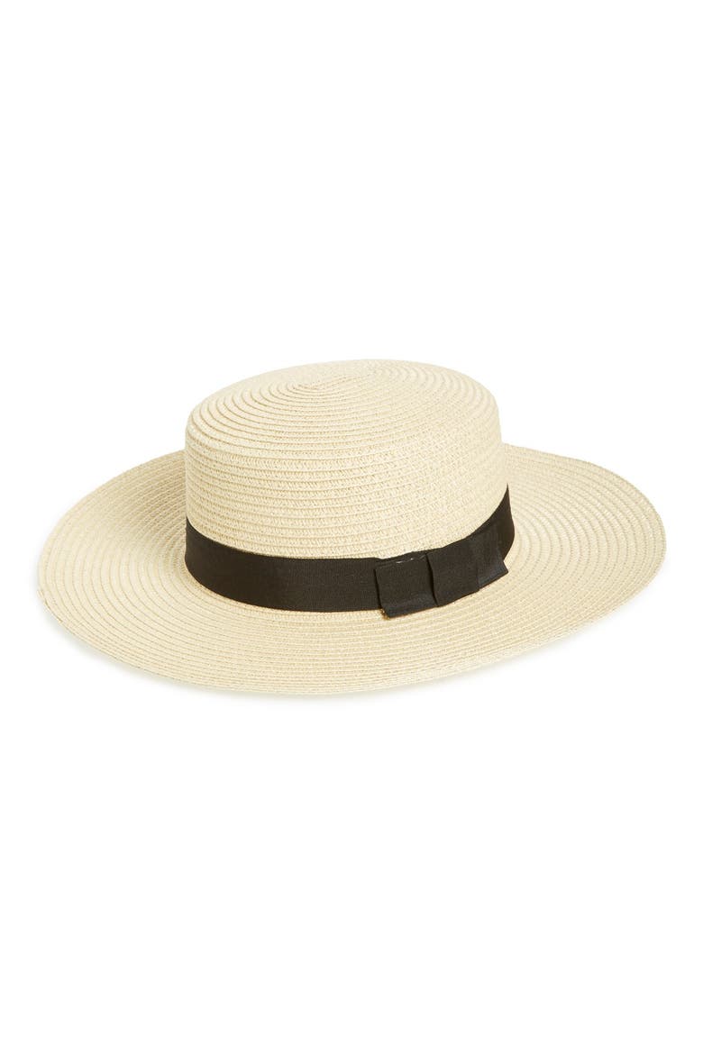 Straw Boater Hat, Main, color, NATURAL/ BLACK