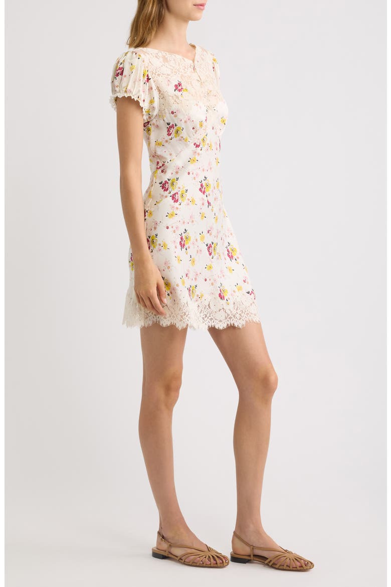 Elisaria Lace Trim Silk Minidress, Alternate, color, SWEETBRIAR FLORAL