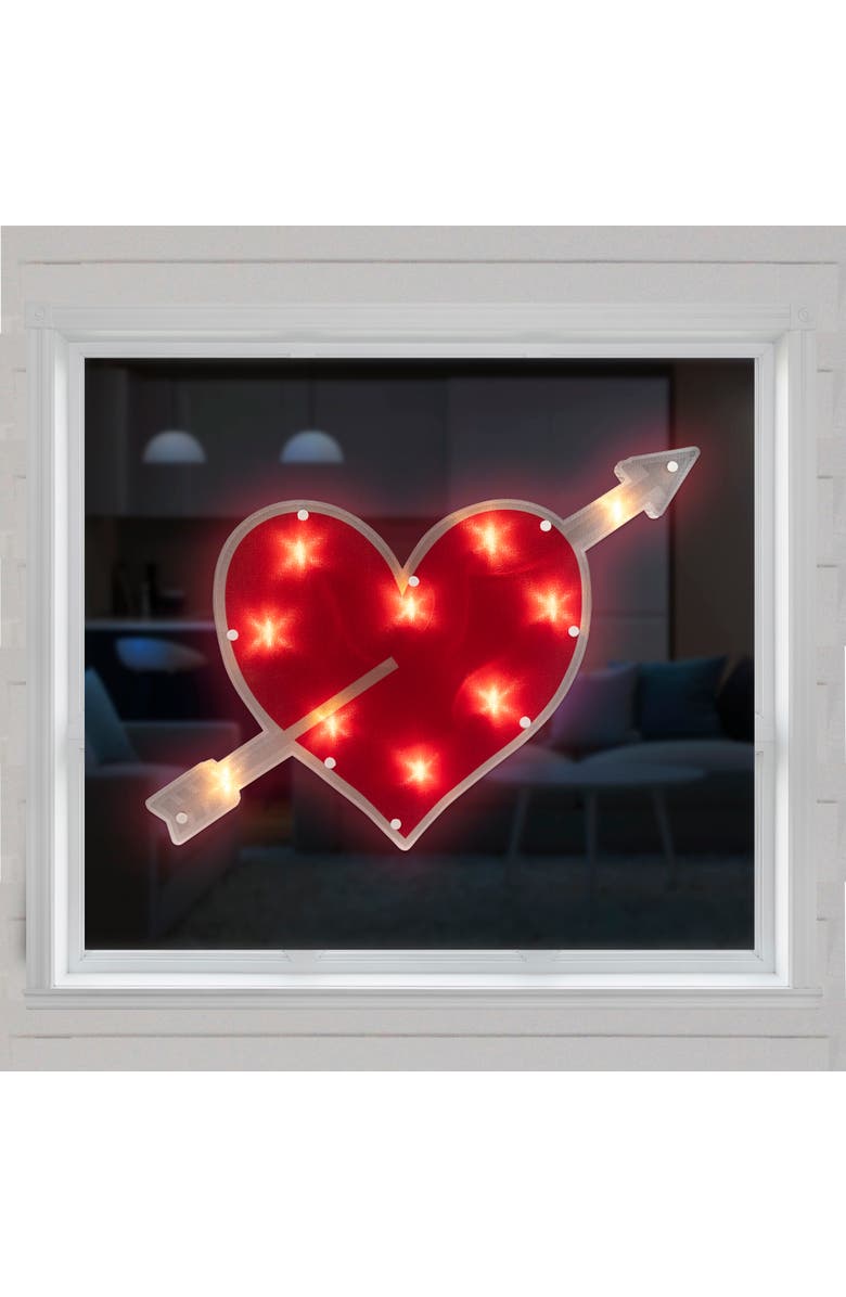 Northlight 18" Red and White Lighted Heart with Arrow Valentine's Day Window Silhouette, Alternate, color, Red