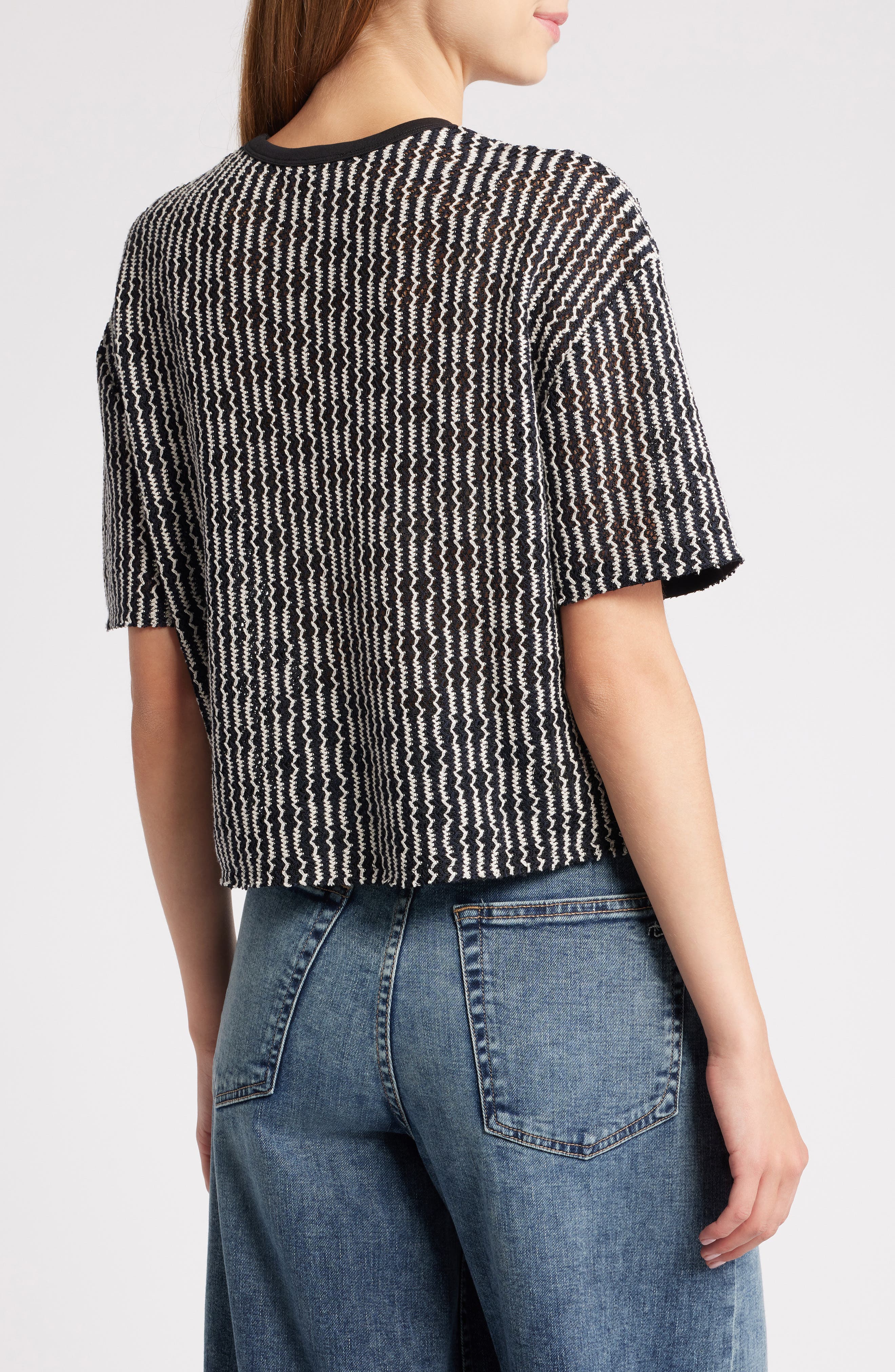 Gigi Stripe Knit Crop T-Shirt - image 2