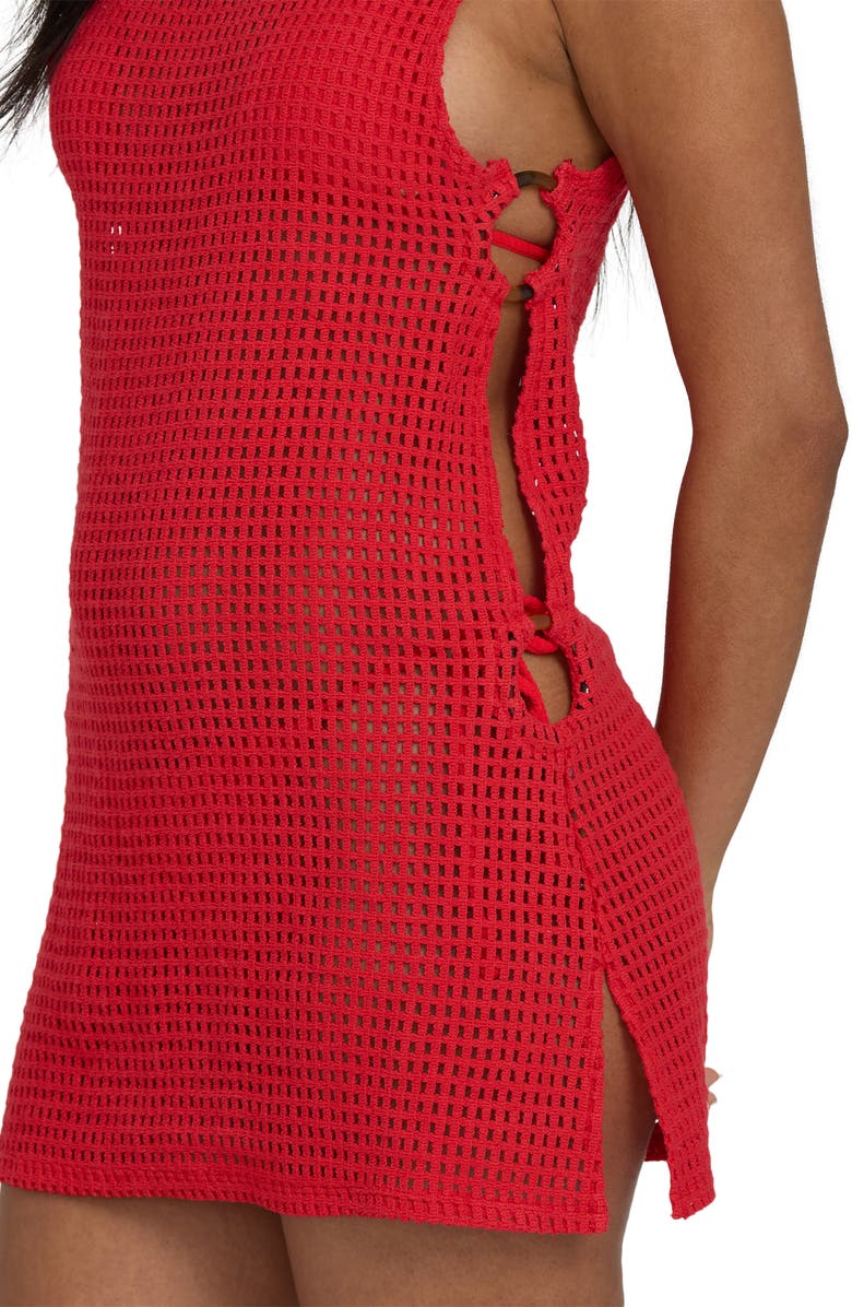 Billabong Rising Tides Open Stitch Cover-Up Dress, Alternate, color, Fiesta Red